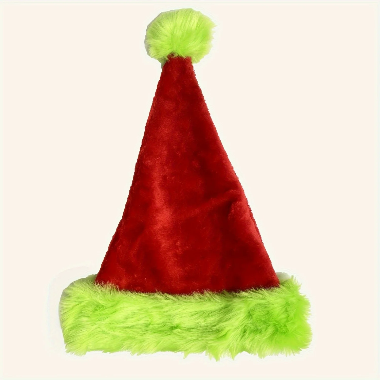 Fluorescent Green Edge Red Santa Hat Plush Double Insulation Soft Material Christmas Party Holiday Decorative Hat - view 6
