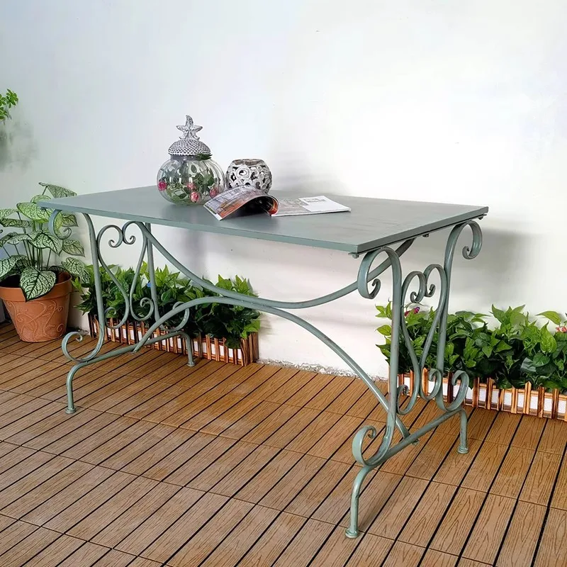 Old European Style Iron Rust Proof Outdoor Table, Leisure Garden Decoration Shelf, Courtyard Long Tea Table