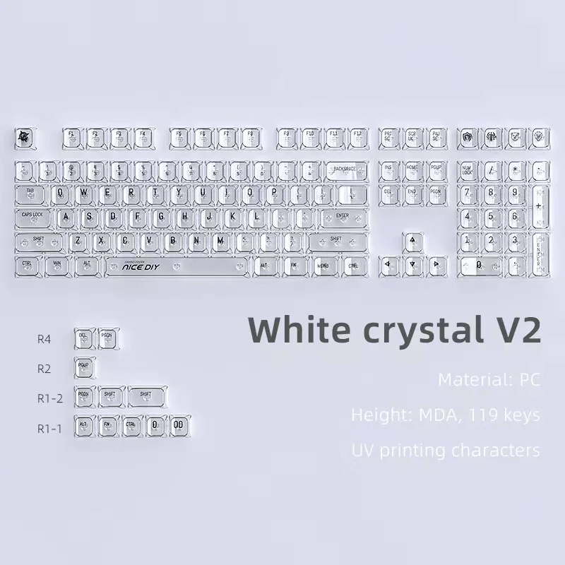 

119 Keys Crystal Transparent PC Keycaps For MX Switch Mechanical Gaming Keyboard MDA Profile Blank backlit DIY Custom Keycap