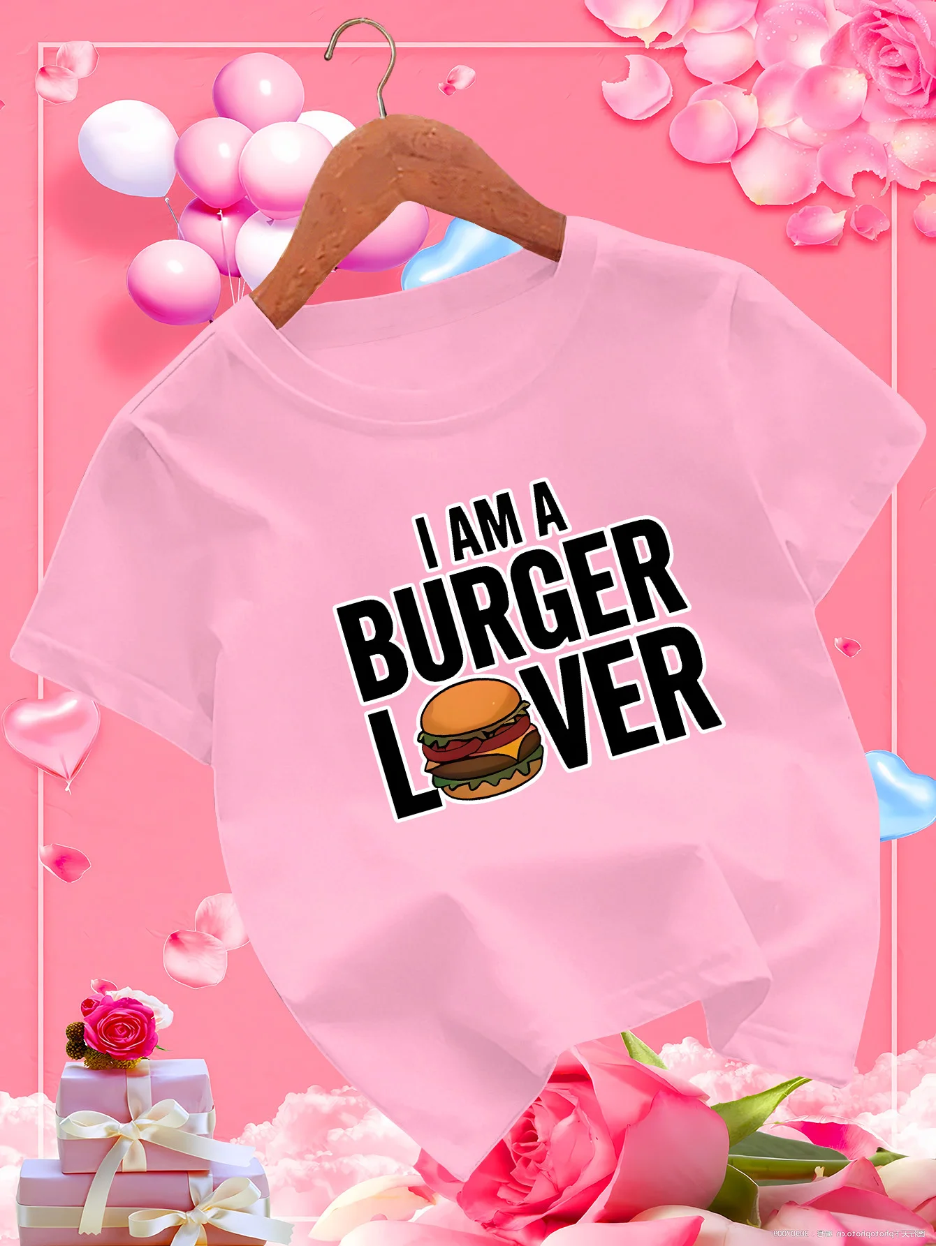 Burger Lover Letter Print Kids T Shirt Boys Girls Cotton Short Sleeve Parent Child Matching Summer Daily Casual Basic Tee