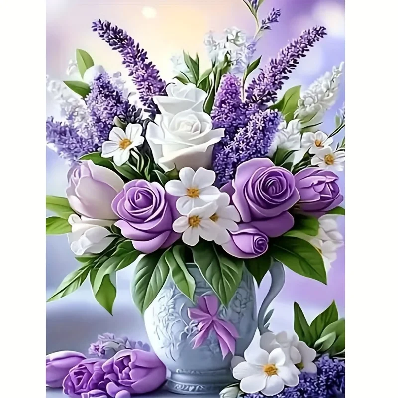 1 set of DIY flower pattern diamond painting set, circular diamond art home wall decoration, frameless diamond painting handicra