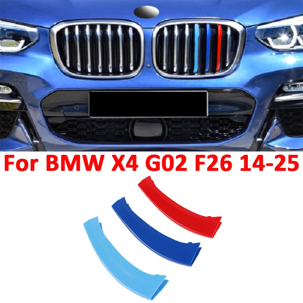 3PCS ABS For BMW X4 F26 G02 2014-2025 Car Front Grille Trim Decoration Strips 3 Color External Accessories