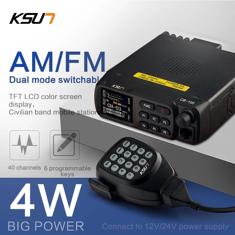 KSUN TFSI Shortwave Walkie Talkie Radio Receiver HF Transceiver AM FM SSB 27MHz CB-100 Base Station CB Car Radio for Truck Car