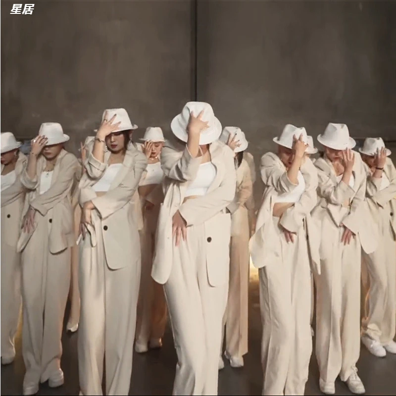 Kpop Women Group Jazz Dancer Outfit Women Street Wear Blazers Jacket Festival Clothing Rave Hip Hop Straight Pants Stage Costume