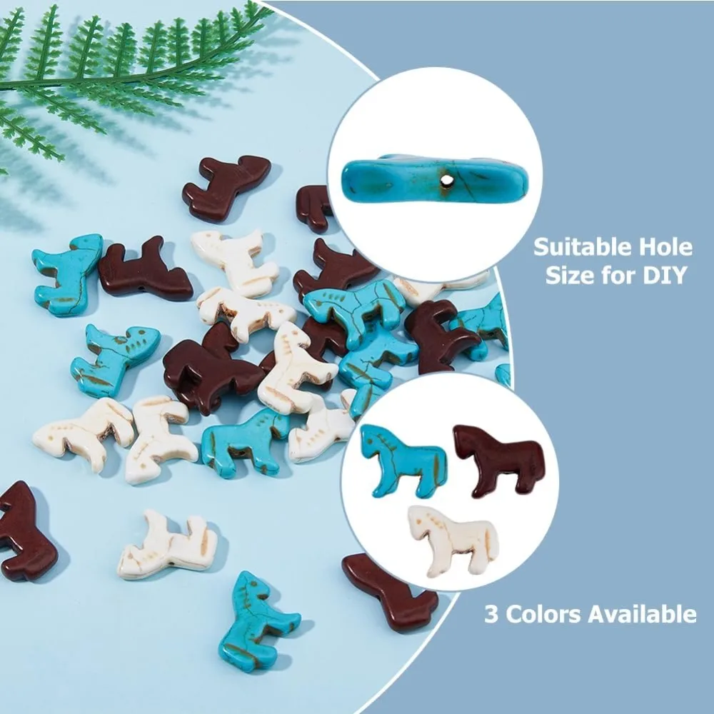 45 قطعة الخرز الفيروز الاصطناعي سحر 3 ألوان الفيروز زوني الحصان الخرز منحوتة البرية الغربية البؤري الحصان سحر للمجوهرات