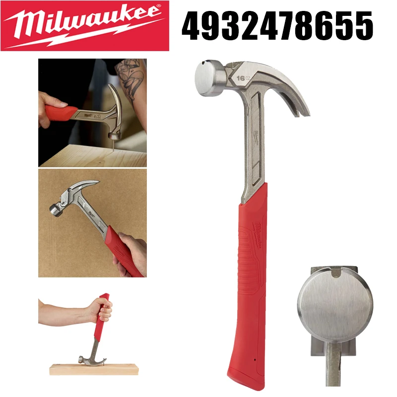 Milwaukee 4932478655 16oz Rip Claw Hammer One-Piece Forged Steel with ShockShield Anti-Vibration Grip for Carpentry & Framing