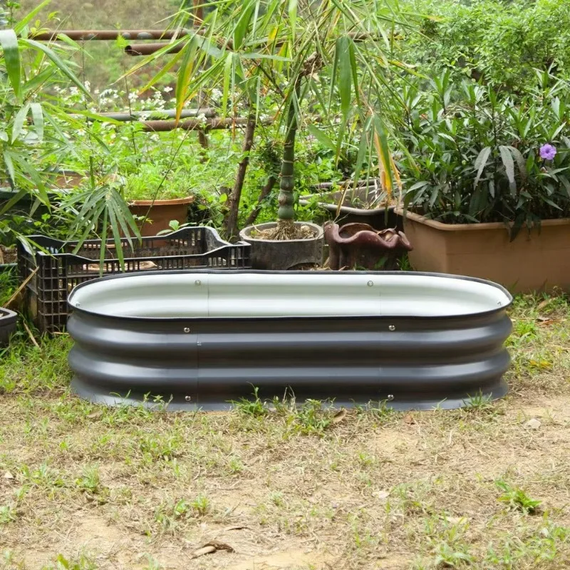 8-Inch High Metal Modular Corrugated Galvanized Vegetable Pot Raised Garden Bed Kit Garden Pot and Pot Kit