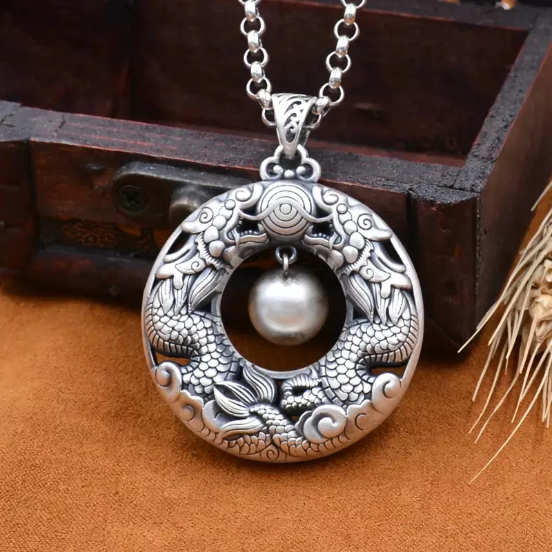 Double Playing with Pearls Peace Personalized Retro New Sweater Chain Long Necklace Pendant Women and Men