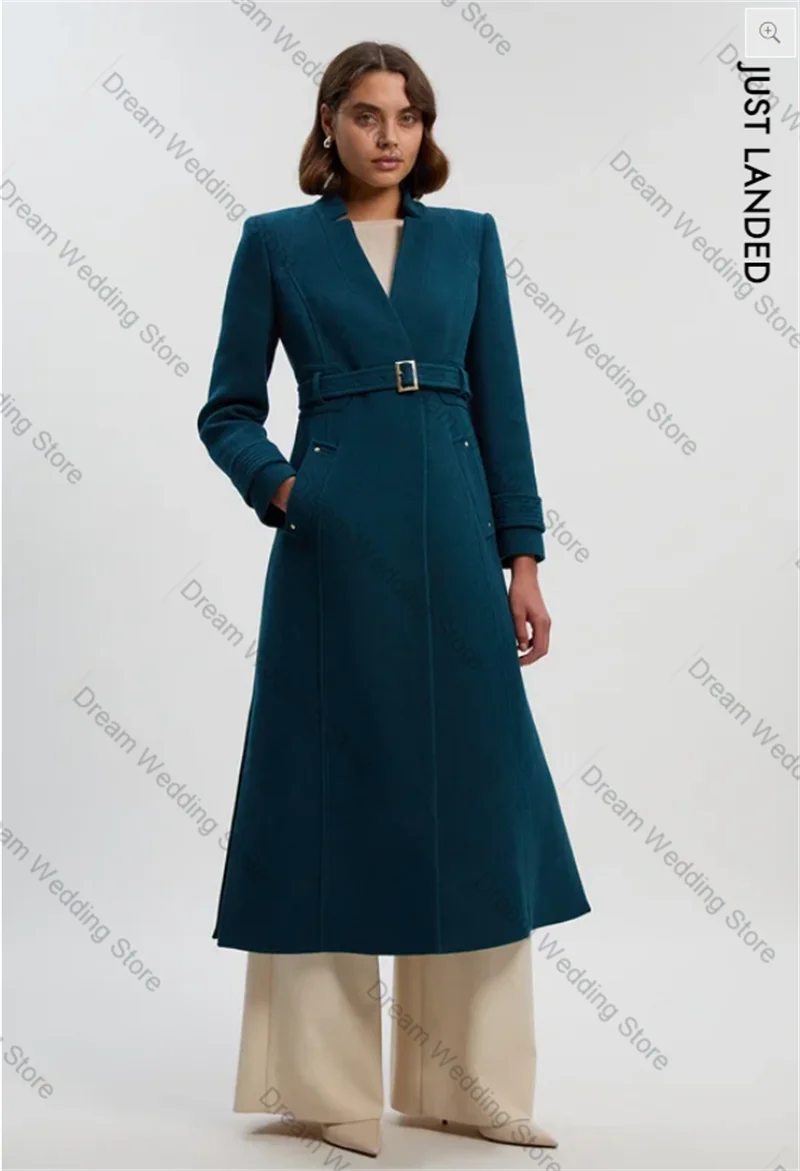 

Cashmere Women Suit 1 Pcs Long Blazer Prom Dress Lake Blue Woolen Formal Office Lady Jacket Winter Customized Guest Wedding Coat