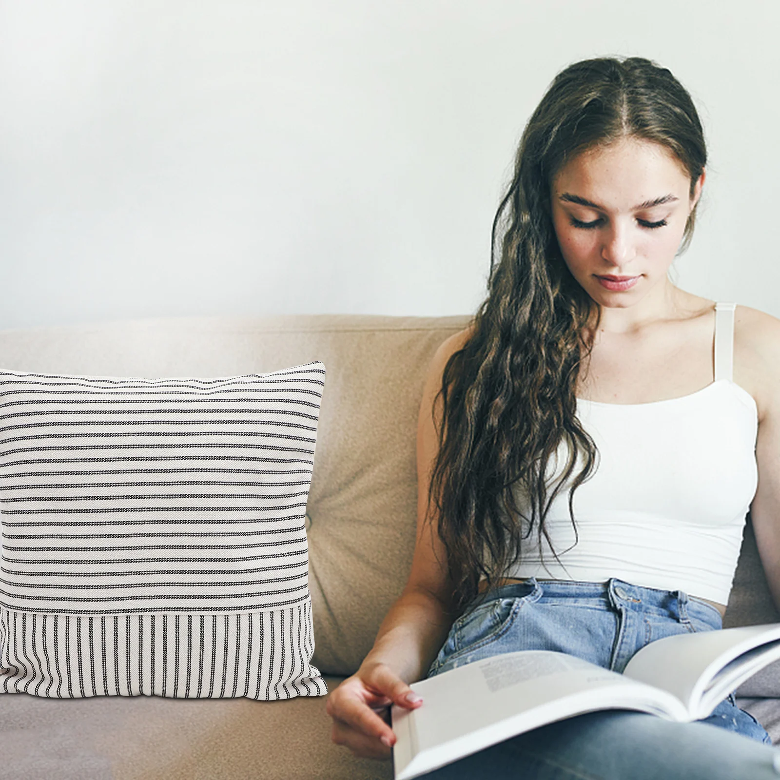 

2Pcs Breathable Pillowcase Cotton Linen Material Exquisite Details Versatile Home Layout Cushion Cover Throw Pillow Covers