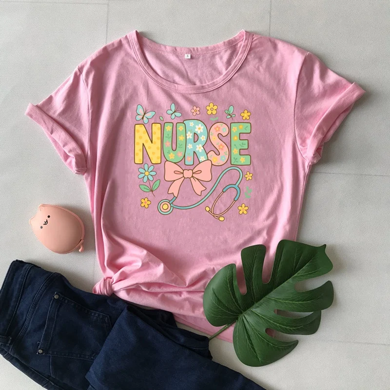 Nurse Butterfly Stethoscope Graphic Print Festival Tshirt Women Cotton Lady Clothes Fashion O Neck Short Sleeve Tees Drop Ship