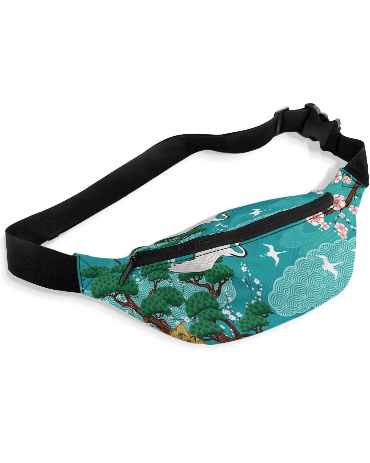 Japanese Style Crane Cherry Blossom Vintage Men Women Waist Bag Fanny Pack Belt Bag Wallet Pouch Waterproof Banana Hip Bags