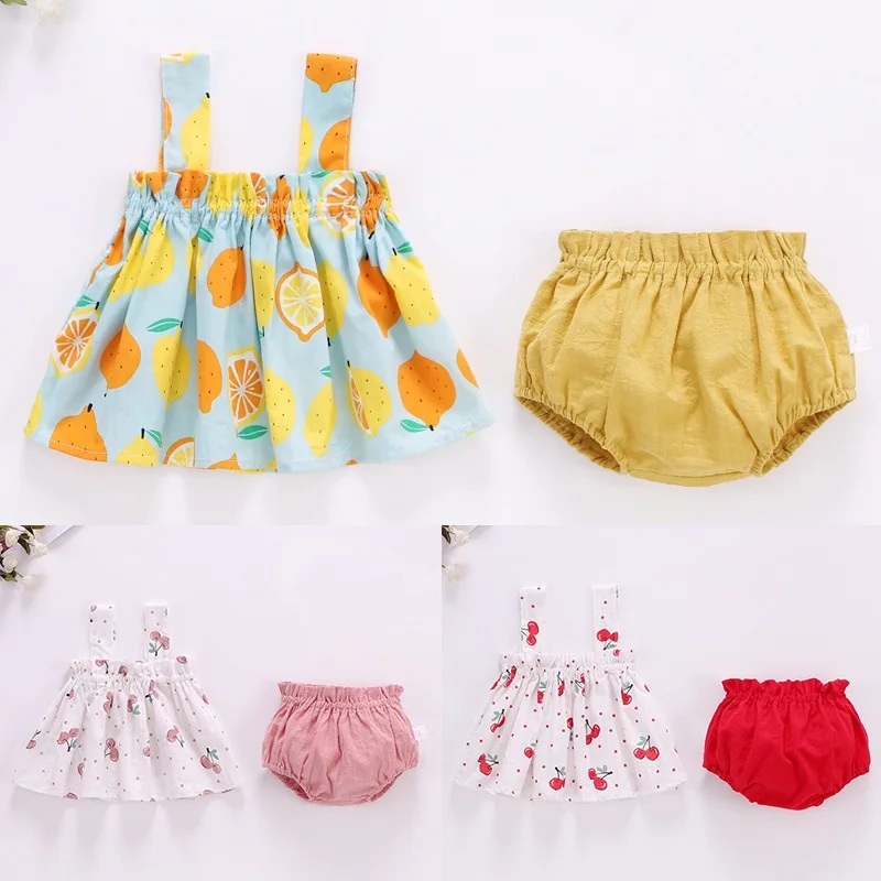 

Baby Girls Sunflower Print Sling Set Sleeveless Clothes Sets Kids Outfits 2pcs Sling Skirt Fart-wrapped Pants Set