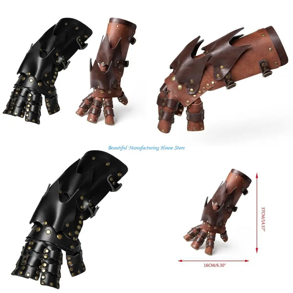 E56A Vintage Leather Right Hand Gloves Steampunk Gloves Fingerless Arm Long Gloves Halloween Carnival Cosplay Ornaments