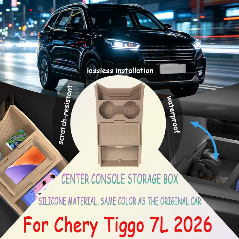 For Chery Tiggo 7L 2026 Center Console Lower Storage Box, Drop-in Organizer Tray, Sunglasses Holder, Interior Accessory