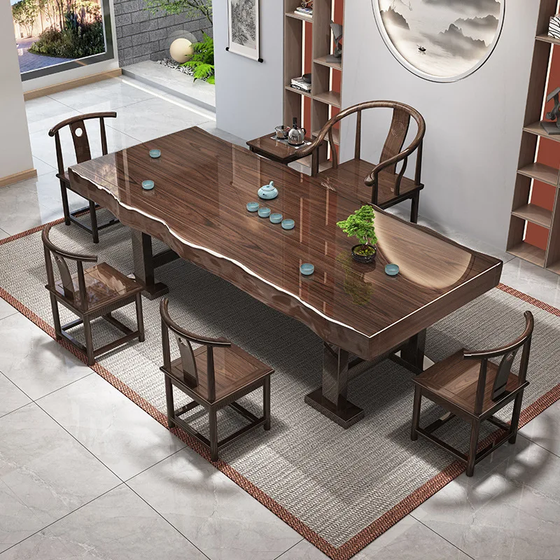 Whole board solid wood large board tea table and chair combination New Chinese log Kung Fu tea making
