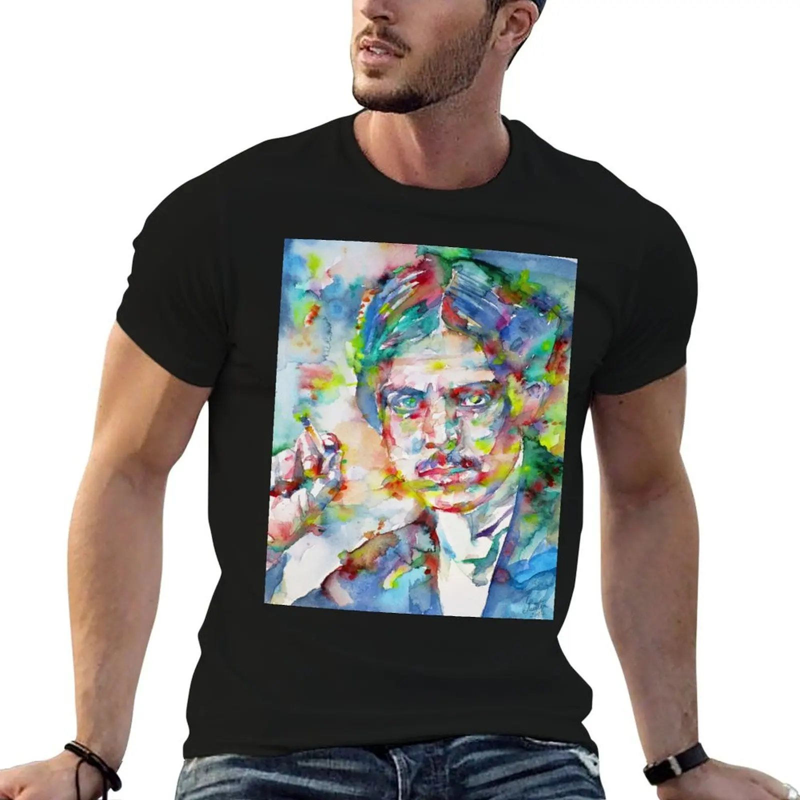 LEWIS WYNDHAM - watercolor portrait T-Shirt anime plain korean fashion blacks mens t shirts