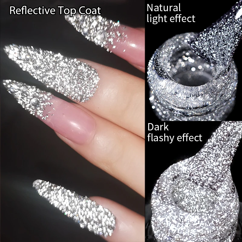 LILYCUTE Reflective Top Coat Gel Nail Polish Semi Permanent Shiny Sequins UV LED Varnish Nail Art Vernis Semi Permanent UV Gel