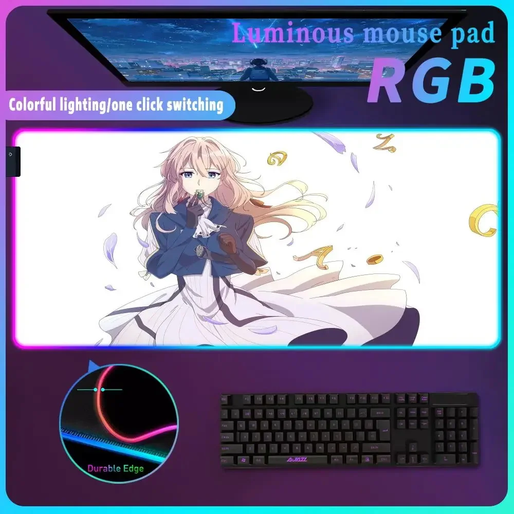 

RGB Anime V_violet E_evergarden Gaming Mouse Pad Mousepad Lighting Table Mousepad Teclado Gamer Mat Size For E-sports Keyboard