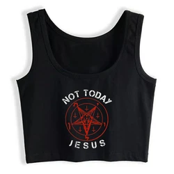 Not Today Jesus Print Satan Pentagram Figure Design Tank Top Women's Personality Cotton Sexy Tank Tops Street Gothic Camisole