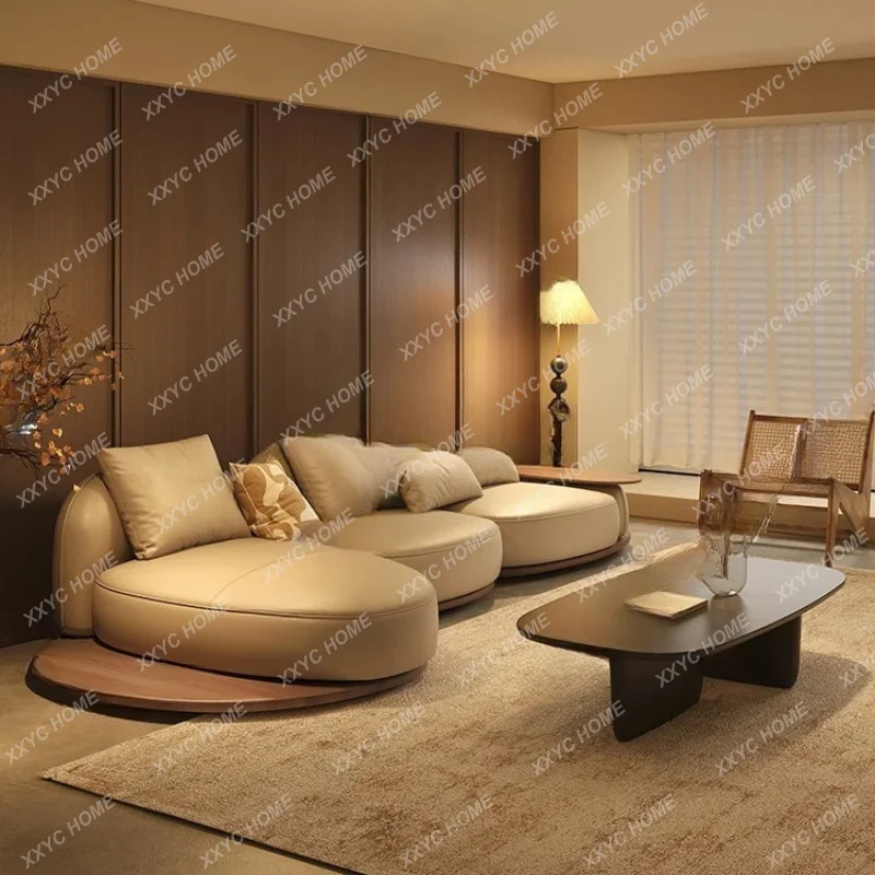 Medieval style sofa first layer cowhide small apartment living room household straight row three-person sofa  FT