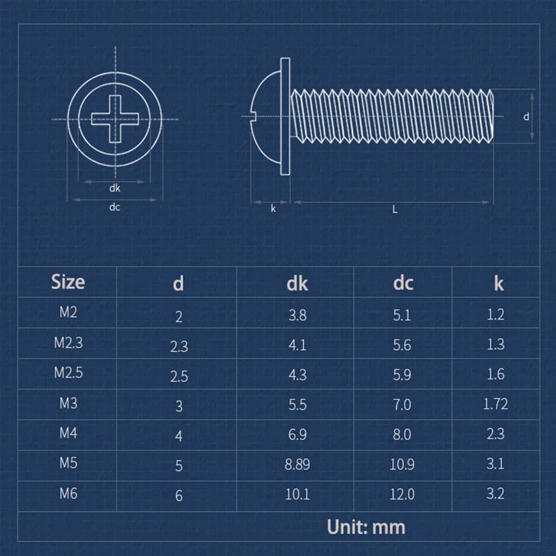 M1.4 M2 M2.5 M3 M4 M5 Phillips Round Head Screw With Washer 304 Stainless Steel Computer Mini Cross Screws Length 3mm-30mm