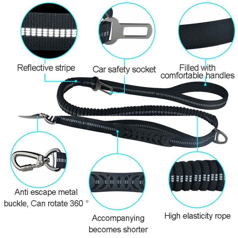 Dog Leash With Safety Belt Buckle Dog Accessories Stretch Elastic Dog Leash Para Perro For Large Dogs  Explosion Proof Flushing