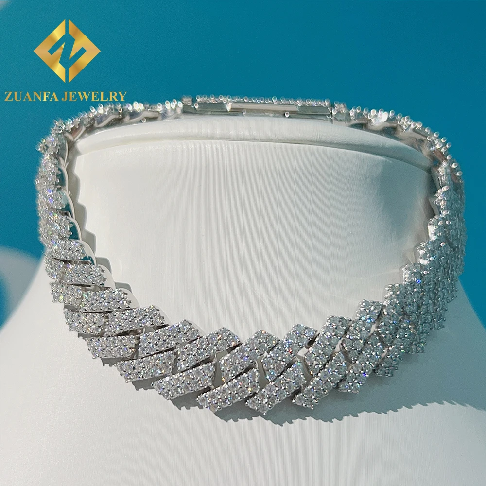 Hot Sale Ready to Ship Iced Out Diamond 13mm 2 Rows Stone Vvs Moissanite 925 Cuban Link Chain