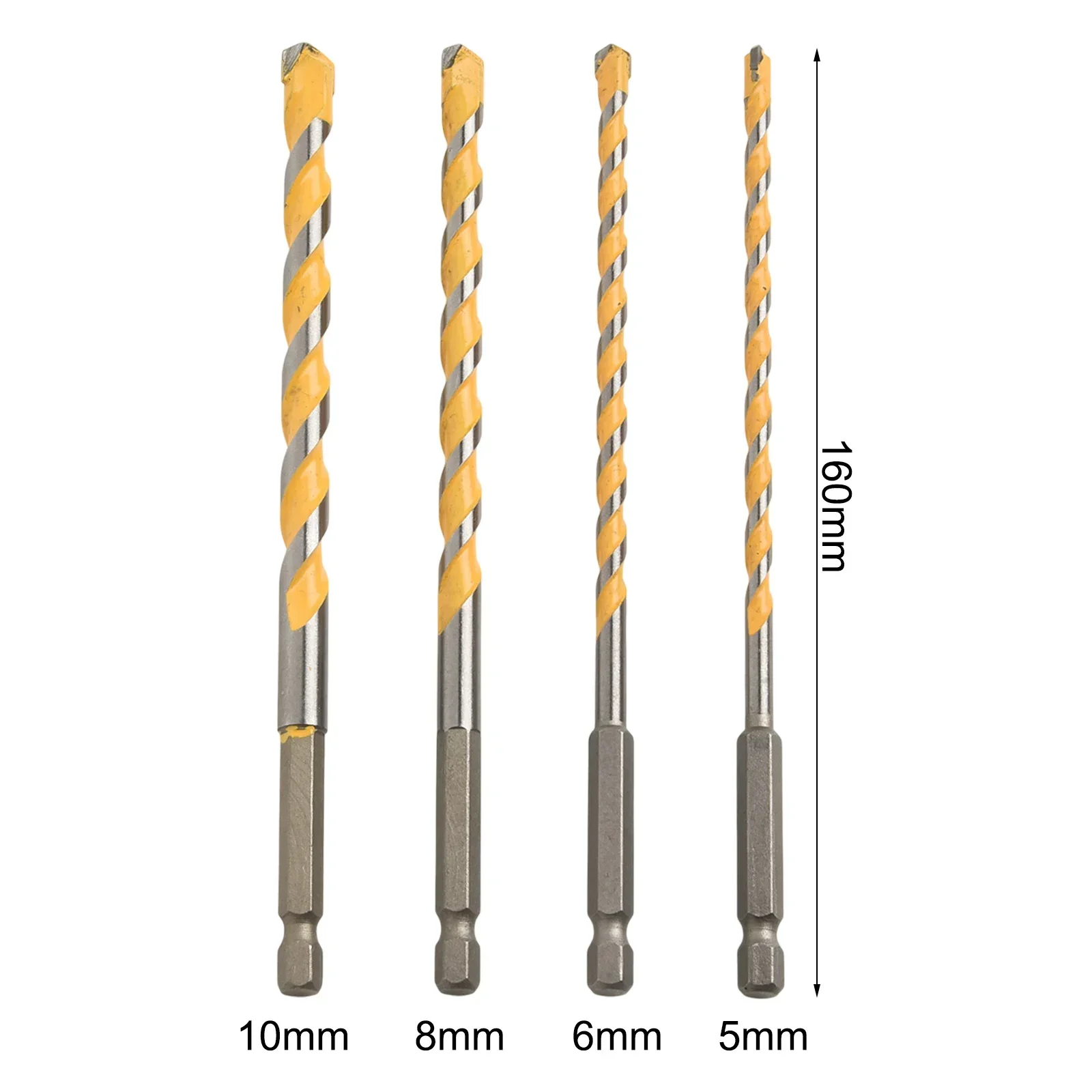 

160mm Hex Shank Drill Bits Set 4pcs Carbide for Masonry Concrete and Tile Drilling Compatible with Electric Drills