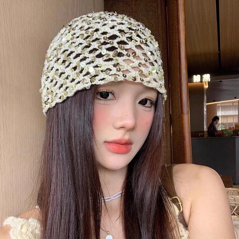 الخريف الإناث الكورية Ins نمط الترتر قبعة الرجعية موضة جديدة النسيج الجوف رئيس التفاف قبعة Y2K الساخن فتاة الاتجاه الباردة قبعة
