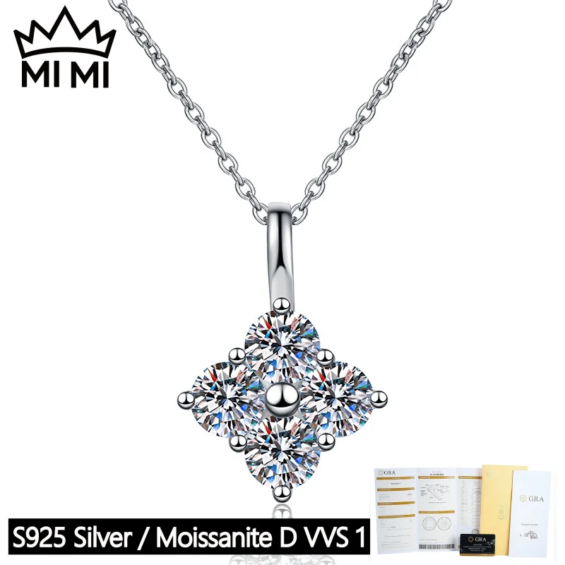 

MI MI 925 Sterling Silver 1.2CT GRA Certified Sugar Cube Moissanite Pendant Collarbone Necklace Women's Minimalist with Gift Box