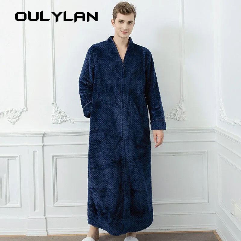 Plush Casual Pajama Set With Plush Warm Loungewear Winter Couple Flannel Padded Bathrobe Men's Coral Velvet Dressing Gown