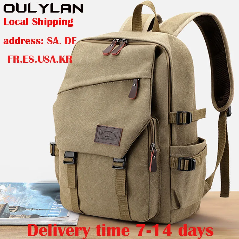 Oulylan Solid Color 15.6 inch Backpacks Student School Bag Teenagers Large Capacity Travel Rucksack High Quality Canvas Bookbag