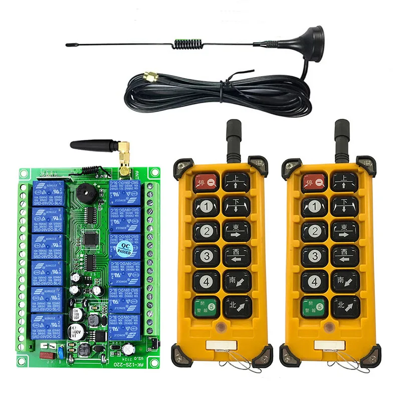 433MHZ 3000m Industrial DC 12V 24V 48V 12CH RF Wireless Remote Control Overhead travelling crane System Receiver Suckers antenna