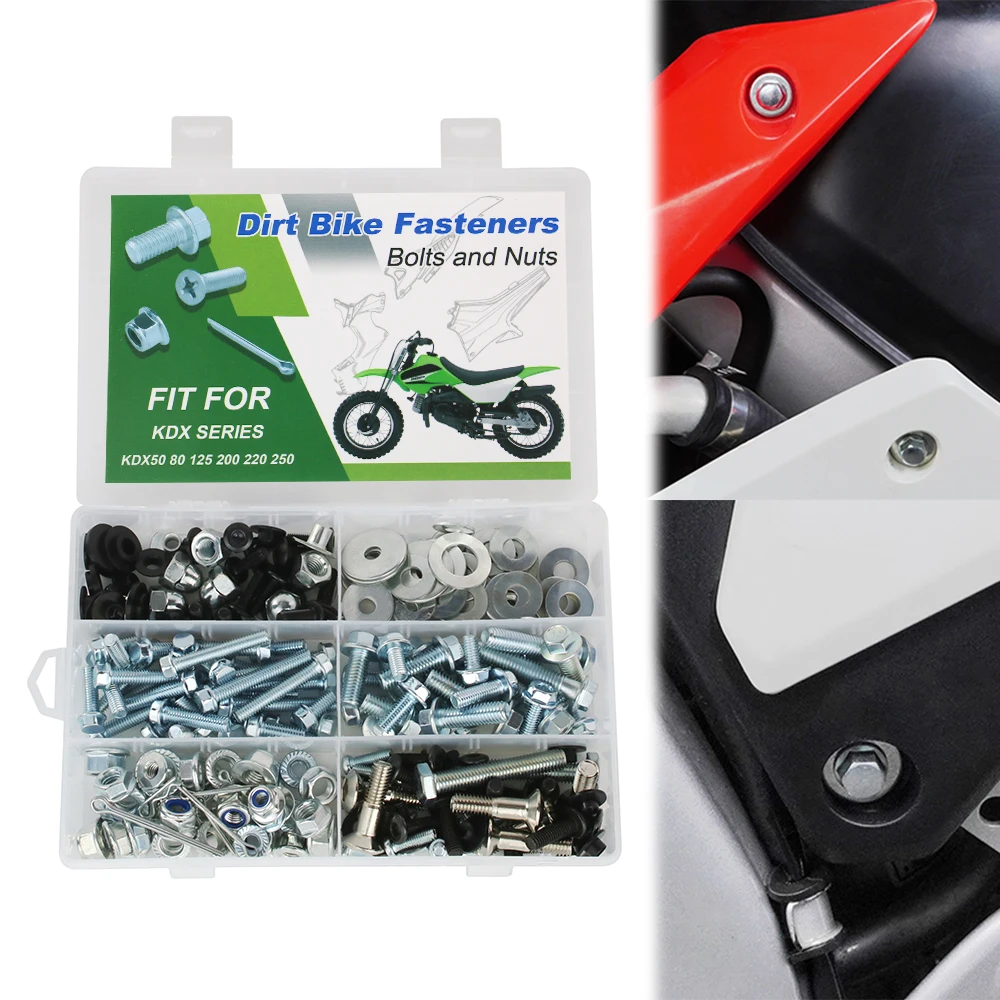 For KAWASAKI KDX50 KDX80 KDX125 KDX200 KDX220 KDX250 220PCS Motorcycle Body Bolt Kit Complete Fairing Screws Side Covering Bolts