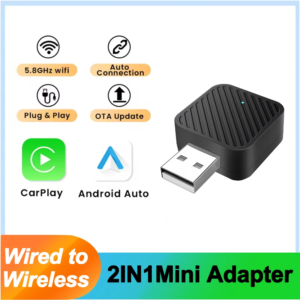 2in1 Smart Mini Box 2025 NEW Wireless Carplay Adapter Android Auto WIFI BT Auto Connect For Toyota Volvo Benz MG Kia MAZDA FORD