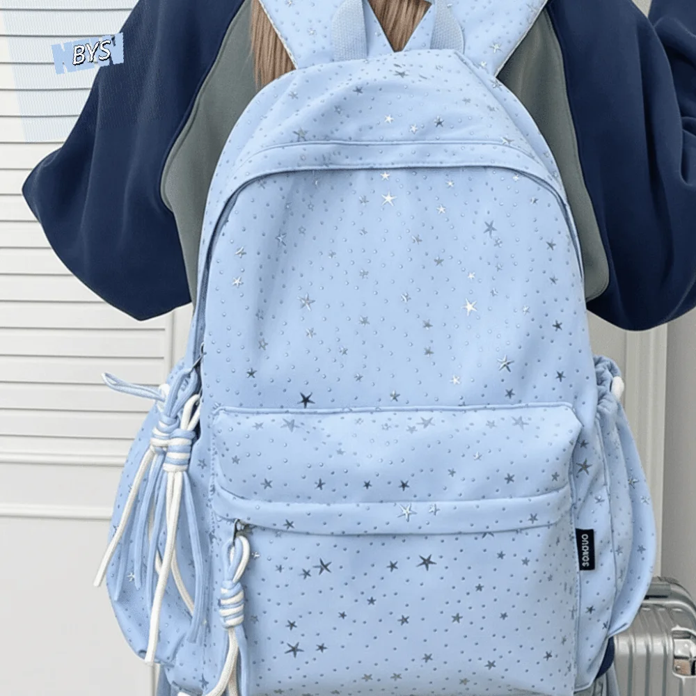 

Lightweight Oxford Cloth Star Backpack Large Capacity Multi-pockets Student School Bag Durable Solid Color Travel Rucksack Daily