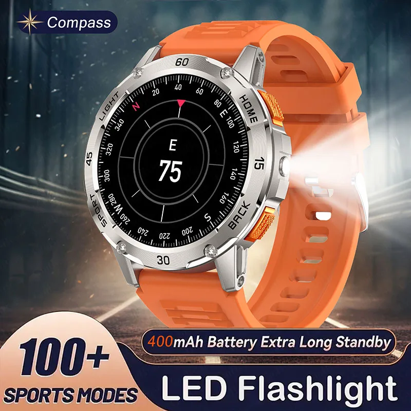 

Military Outdoor GPS Smart Watch Men LED Flashlight Compass Sports Mode Watch Bluetooth Call Waterproof Smartwatch Android IOS