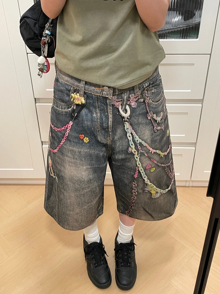 

MMBBT Heavyweight fiti Print Waed Seven-Five Jeans Women Summer Loose Versatile New Straight Leg Pants Casual Sle