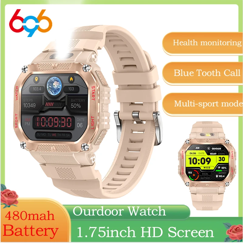 

696 Outdoor Flashlight Men Women Sports Smartwatches Waterproof Blue Tooth Call 480mah Battery Health Smart Watch Alarm Clock