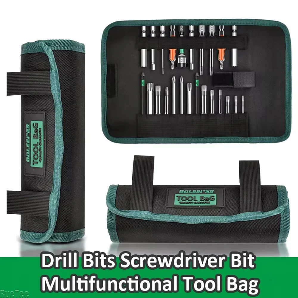 Professional Tool Roll Bag Expandable Pouch for Drill Bits Screwdriver Bits Electrician Accessories Organizer