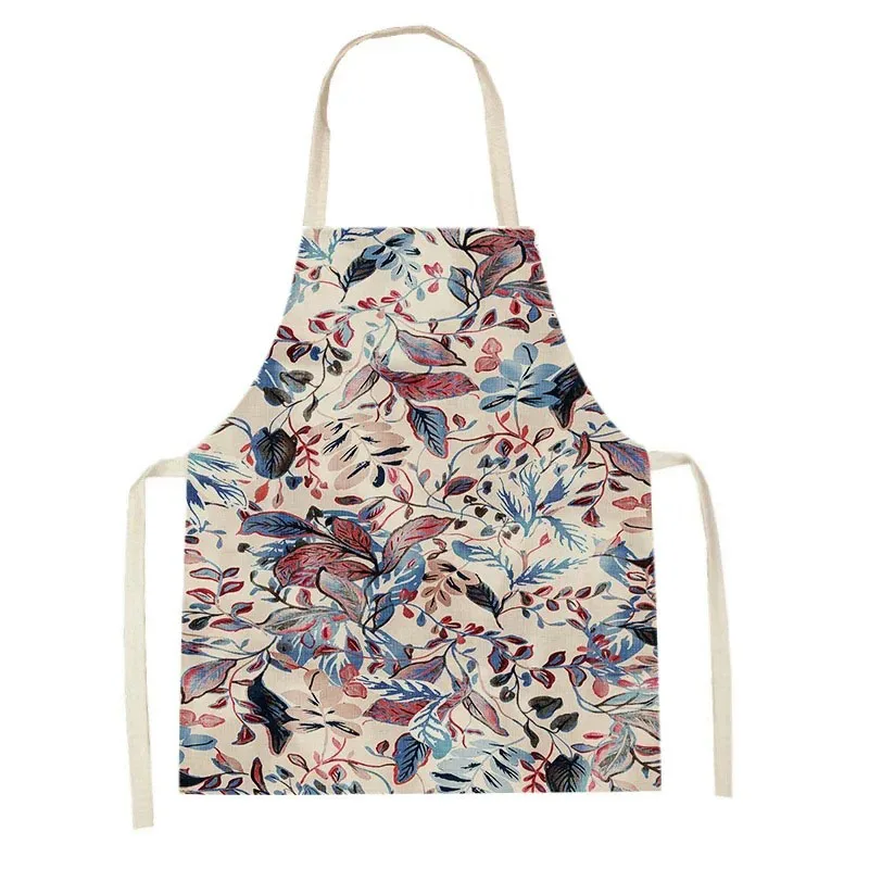

Vintage Floral Print Apron Women Sleeveless Cotton Linen Kitchen Cooking Baking Pinafore Retro Botanical Flower Gardening Bib