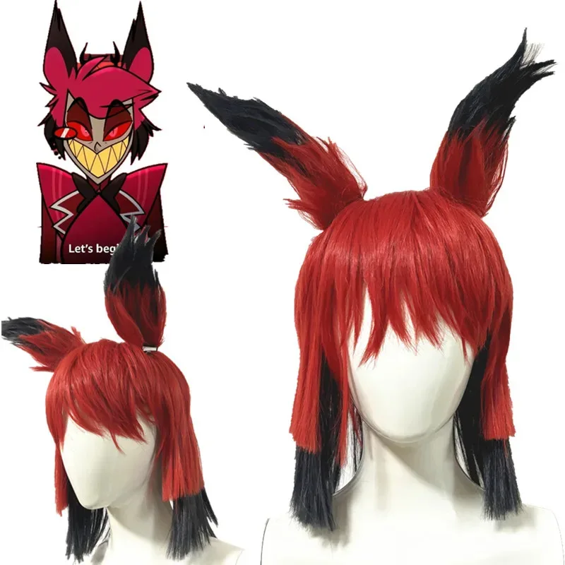 Qq38New Hazbin Hotel ALASTOR pelucas de Cosplay accesorios para el cabello con gafas Halloween carnaval accesorios de disfraces de Navidad