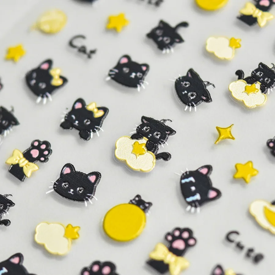 Cartoon Black Pretty Kitty Puppy Dog Pig Cute Cats 5D rilievi in rilievo autoadesivo Nail Art decorazione Sticker Manicure decalcomanie