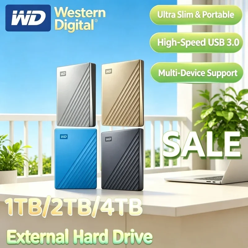 Western Digital WD 2TB 4TB External Hard Drive 2.5" Hard Disk HDD Power-Efficient Low Consumption Unit for All-Day PC Working