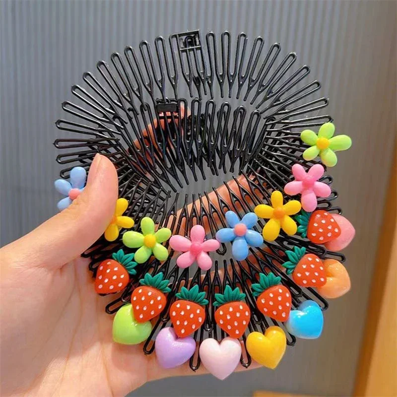 Children Colorful Broken Hair Comb Cute Cartoon Headband Hair Clips Girls Sweet Princess Headdress Elongated Hair Accessories