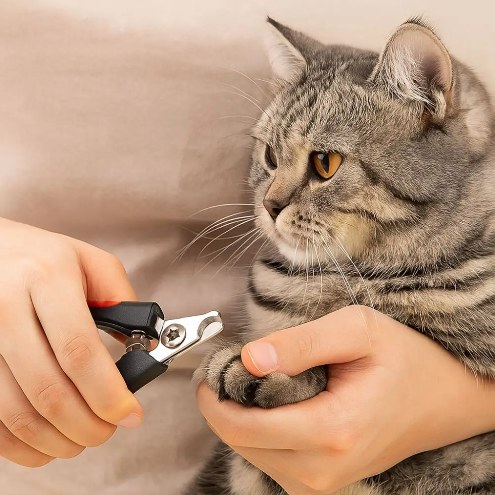 

Stainless Steel Cat Nail Clippers Labor-Saving with Safety Buckle Cat Grooming Clippers Non-slip Handle