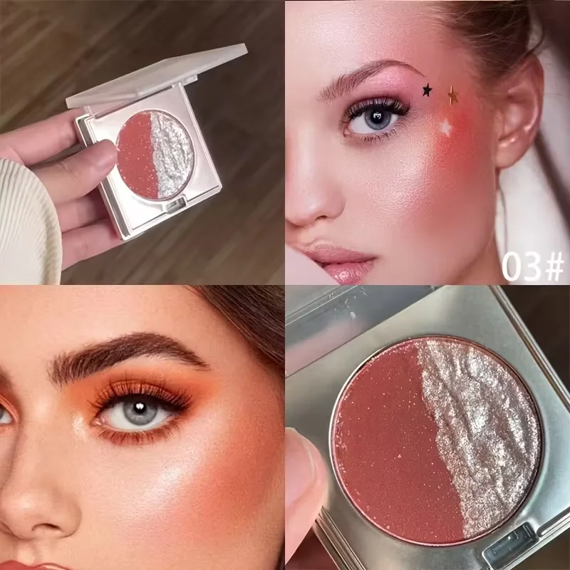 Mashed Potatoes Highlighter Diamond Double Color Highlight Palette Pink Golden Brighten Glitter Natural Contour Blush Makeup