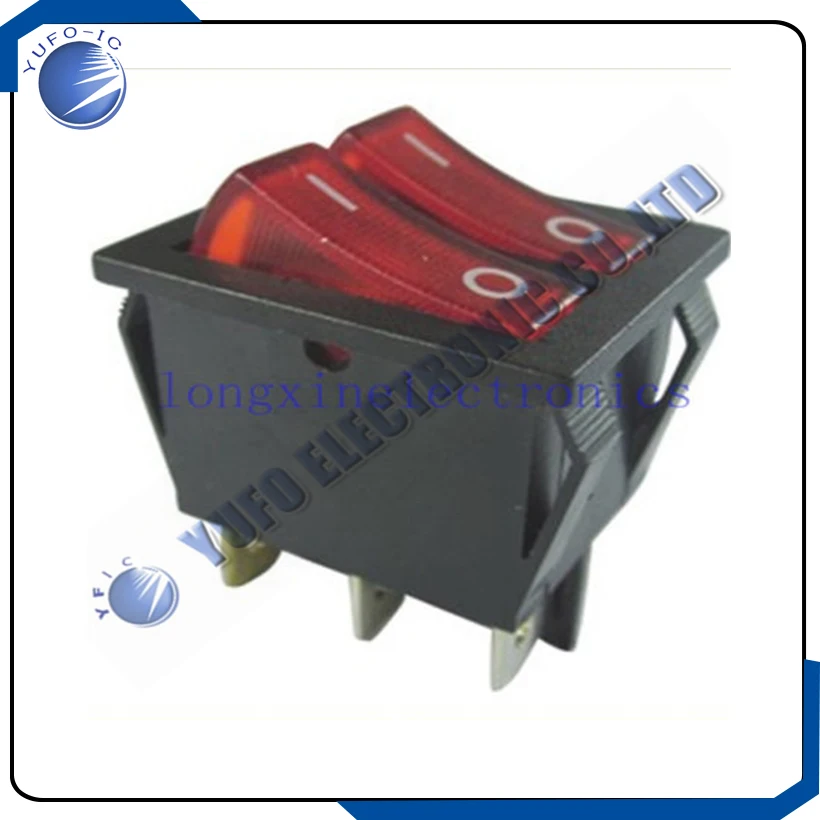 Free Shipping 5PCS Panel Mount Rocker Switch Twin on / off Red Light NEW