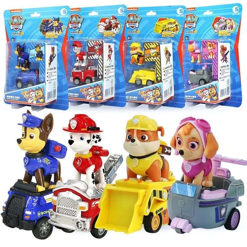 2024 Genuine Paw Patrol 4-6cm Ryder Mashall Chase cartoon Model car Block Castle Compatible Brick Figure children Birthday gift